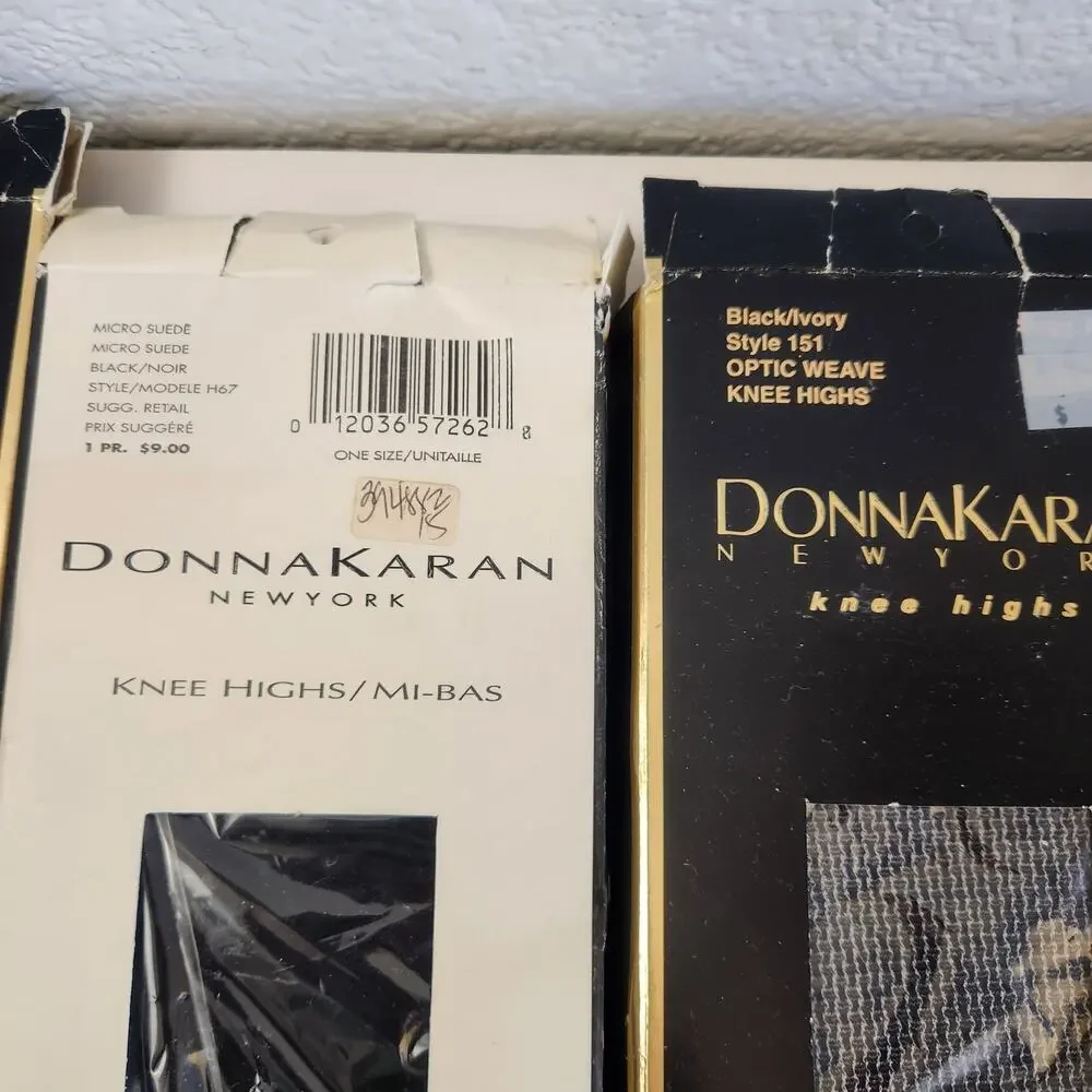 Vintage Donna Karan Knee High Stockings 10 Pairs Black Nude Brown One Size